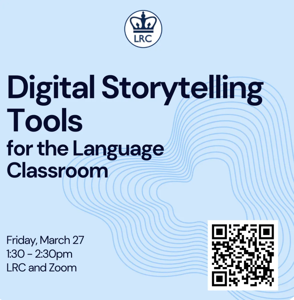 A flyer announcing the workshop "Digital Storytelling Tools for the Language Classroom"