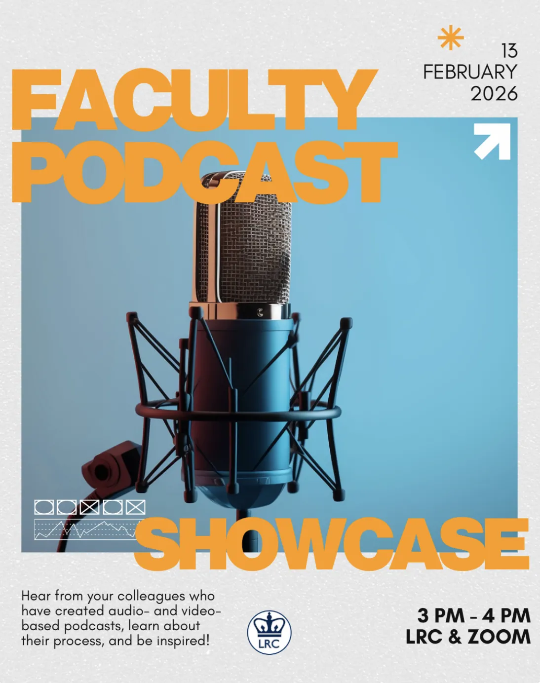 A flyer announcing the workshop "Faculty Podcast Showcase"