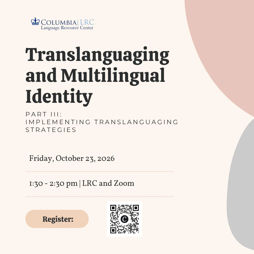 A flyer for this workshop, Implementing Translanguaging Strategies.