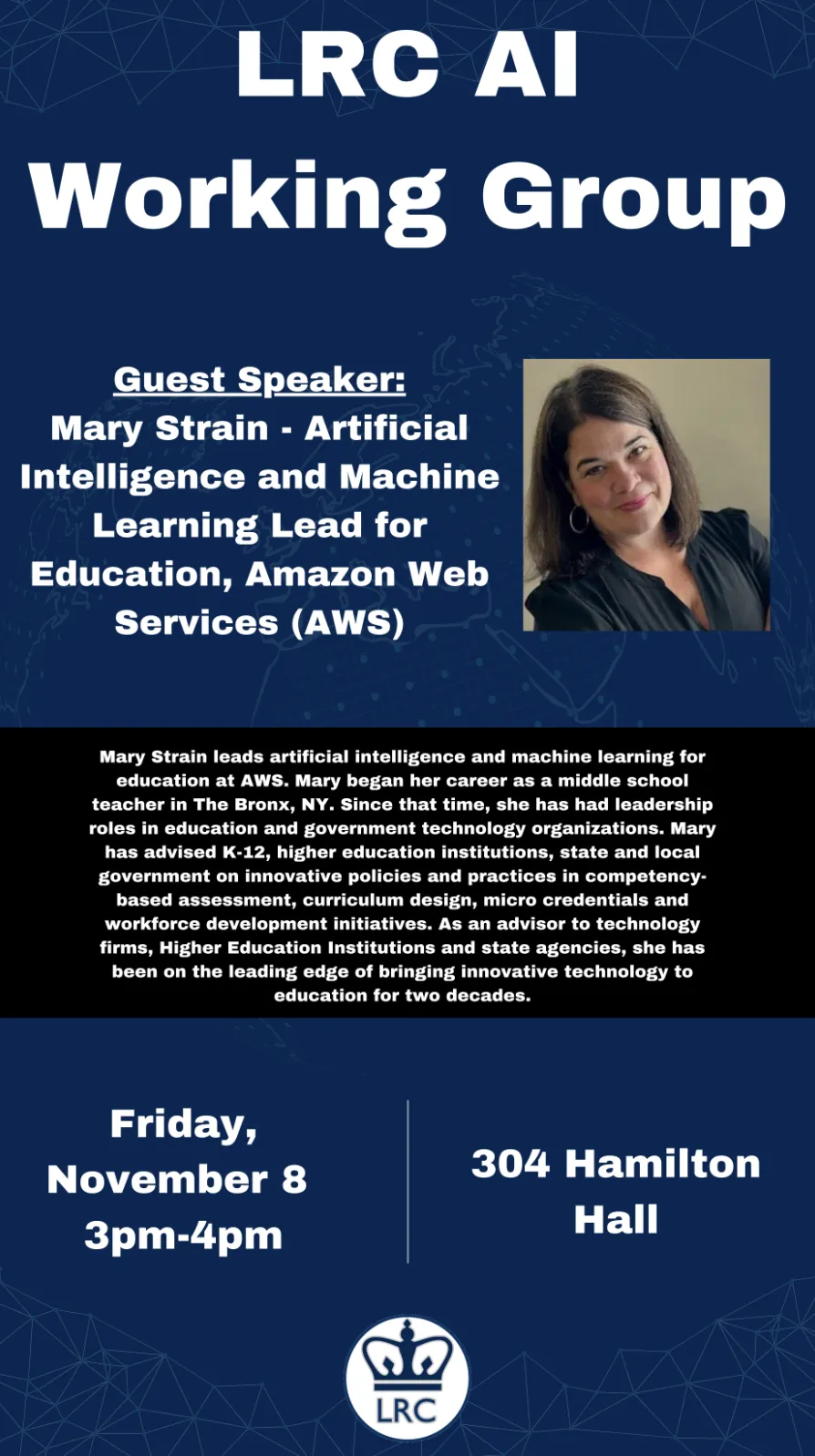 A flyer announcing the workshop "In Conversation with Mary Strain"