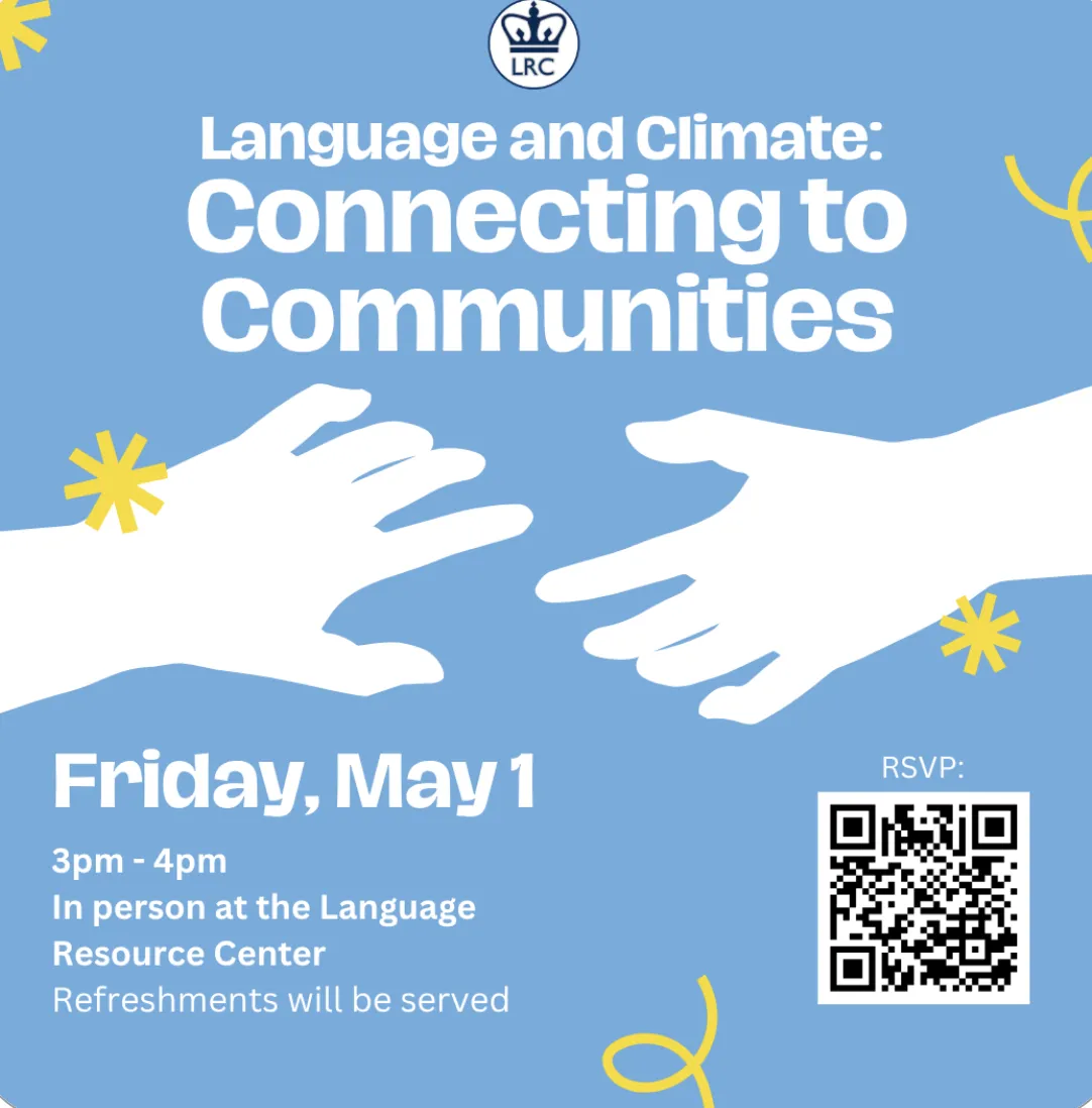 A flyer announcing the "Language & Climate: Connecting to Communities" event.