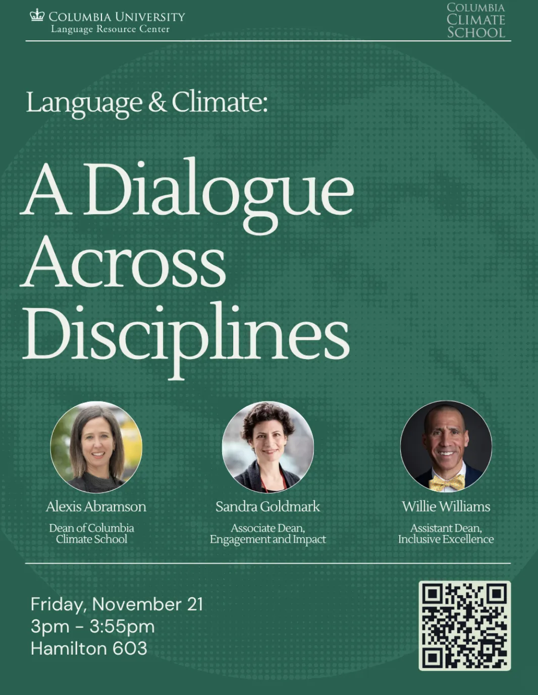 A flyer announcing the workshop "Language and Climate - A Dialogue Across Disciplines"