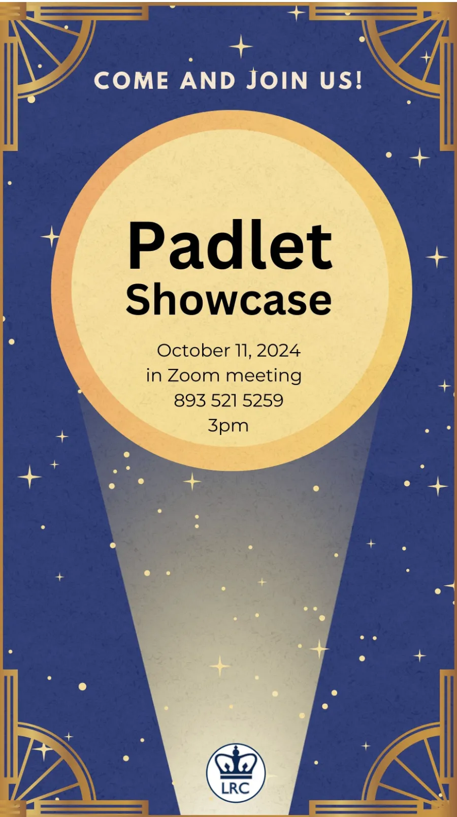 A flyer announcing the workshop "Padlet Showcase: New Features, Fresh Ideas"