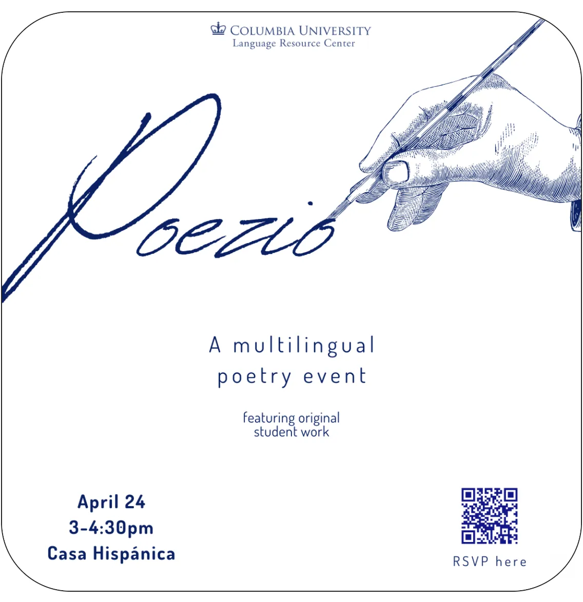 A flyer announcing the workshop "Poezio: A Multilingual Poetry Event"