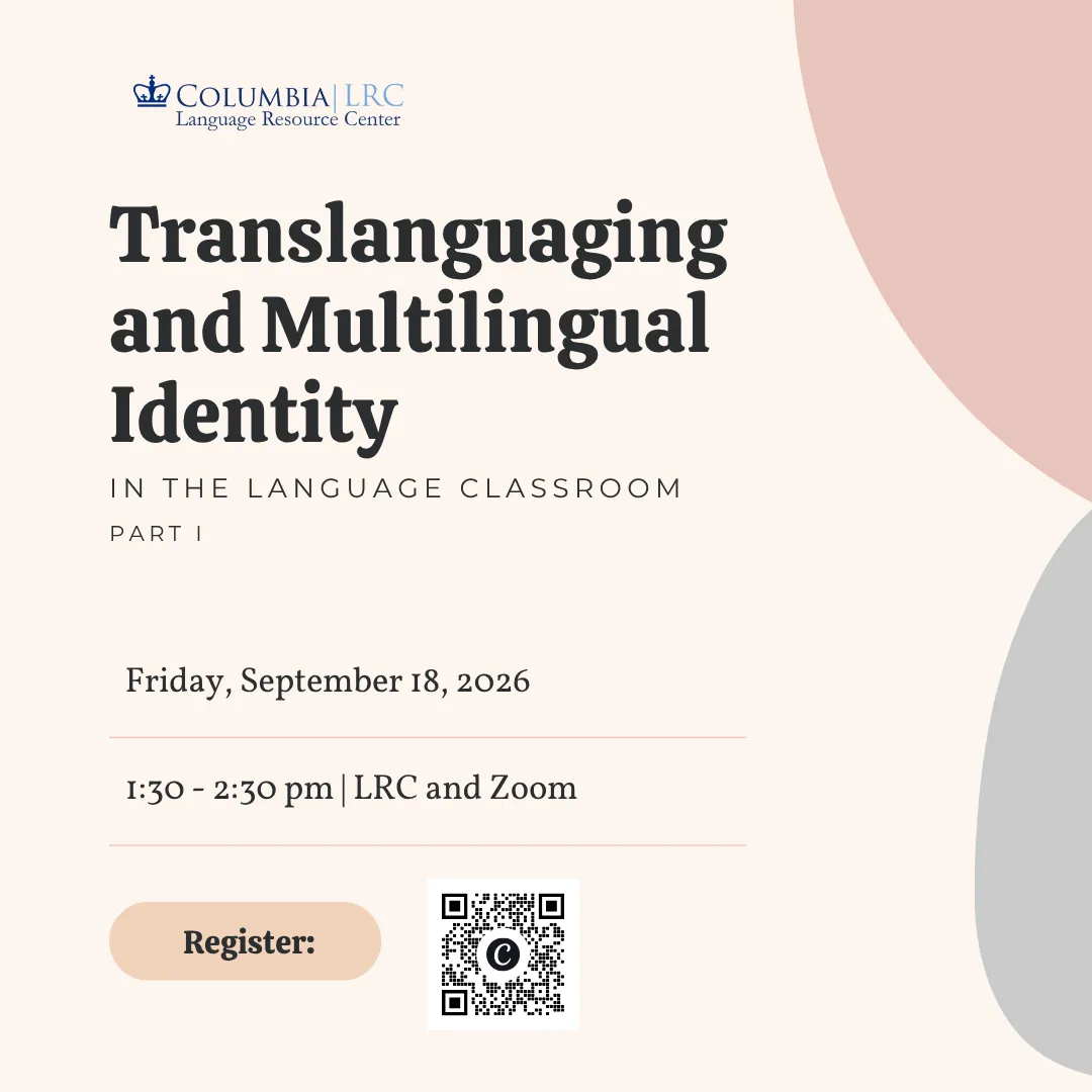 A flyer announcing the workshop "Translanguaging and Multilingual Identity in the Language Classroom"