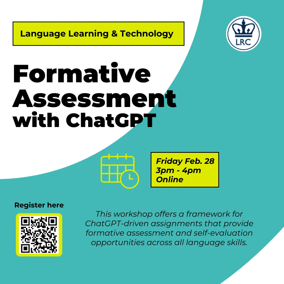 A flyer announcing the Formative Assessment with ChatGPT workshop.