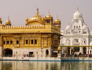 An image of the golden temple of Amritsar in Punjab, India.