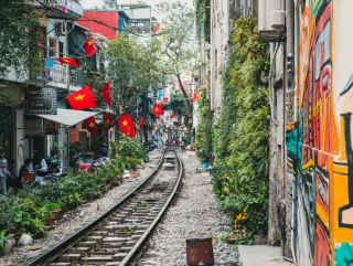 A photo of Hanoi Train Street in the Old Quarter in Hanoi, Vietnam.