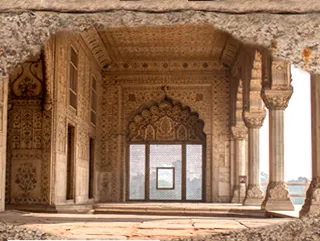 Image featuring an open-air room in the style of Mughal architecture 