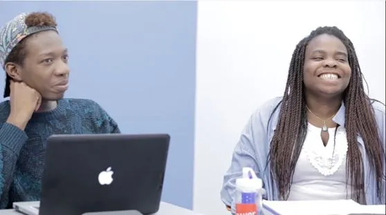 Two Columbia students smiling while taking Yoruba at the LRC