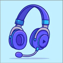 Cartoon image of purple headphones on a light blue background