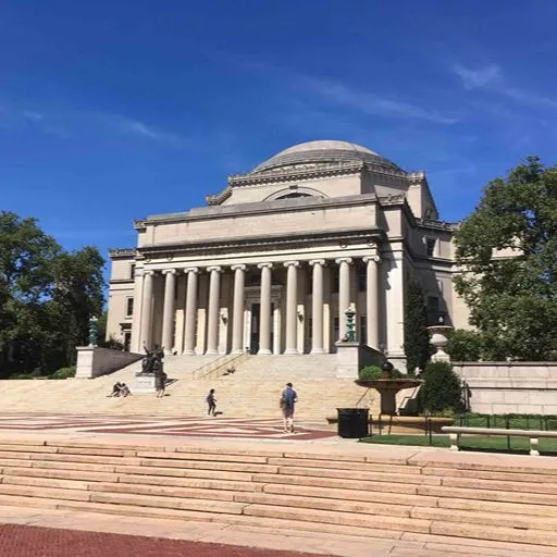 View of Low Library on a sunny day with a vibrant blue sky